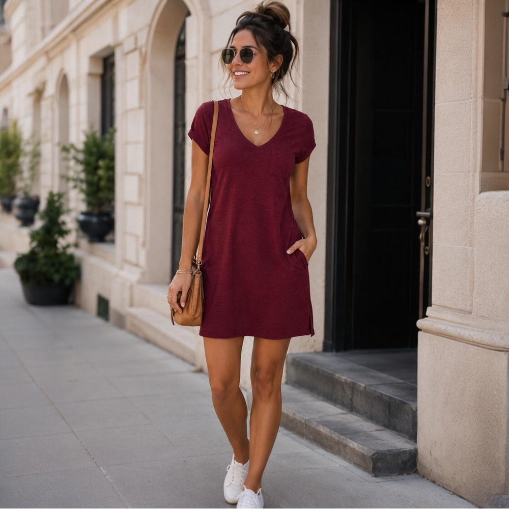 Gap easy tee burgundy dress. Size XS. Item 30. - Picture 1 of 4
